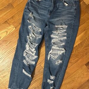 American Eagle Outfitters High Rise Distressed Mom Jeans